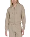Calvin Klein Women's Fleece Crop Zip-front Long-sleeve Hoodie In White Pepper