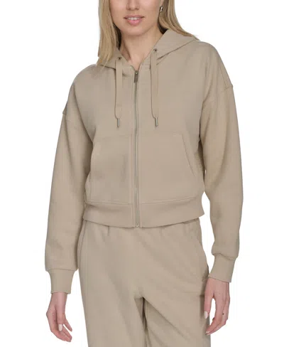 Calvin Klein Women's Fleece Crop Zip-front Long-sleeve Hoodie In White Pepper