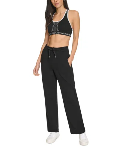 Calvin Klein Women's Fleece High-waist Angled-pocket Sweatpants In Black