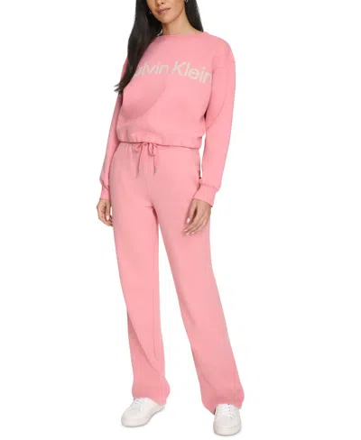 Calvin Klein Fleece Underside Plain Lounge Joggers In Coral Orange