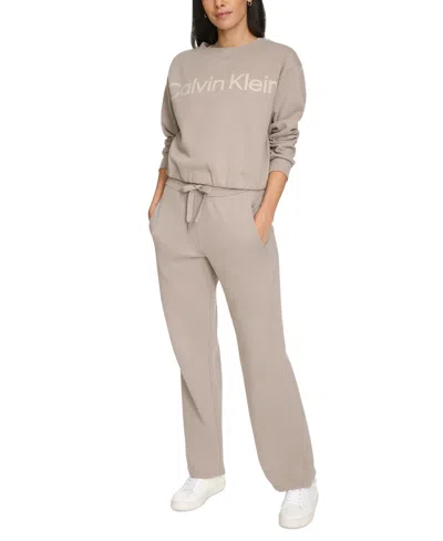 Calvin Klein Women's Fleece High-waist Angled-pocket Sweatpants In Moonrock