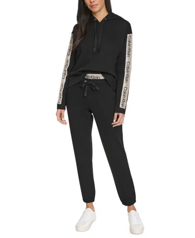 Calvin Klein Women's Fleece Logo Elastic High-waist Joggers In Black