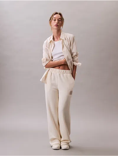 Calvin Klein Women's Fleece Logo Patch Wide Leg Pants