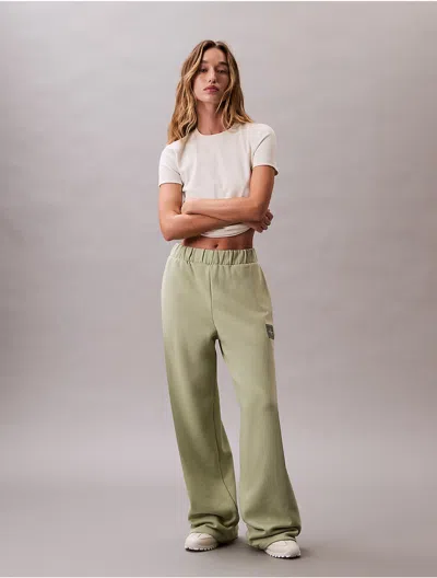 Calvin Klein Women's Fleece Logo Patch Wide Leg Pants