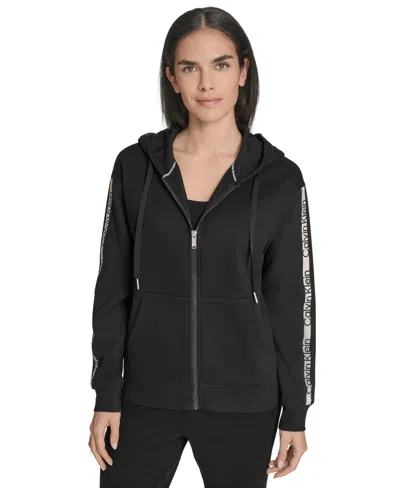 Calvin Klein Women's Fleece Logo Tape Hoodie Jacket In Black