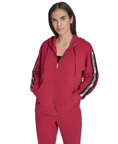 Calvin Klein Women's Fleece Logo Tape Hoodie Jacket In Red