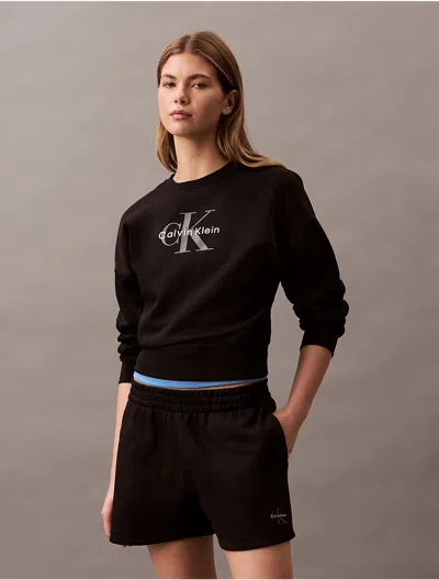 Calvin Klein Women's Fleece Monogram Logo Relaxed Sweatshirt In Black Beauty