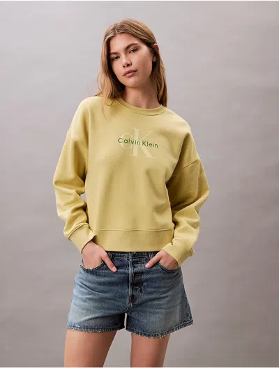 Calvin Klein Women's Fleece Monogram Logo Relaxed Sweatshirt In Muted Lime