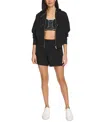 Calvin Klein Women's Fleece Smocked Waistband Midi Shorts In Black