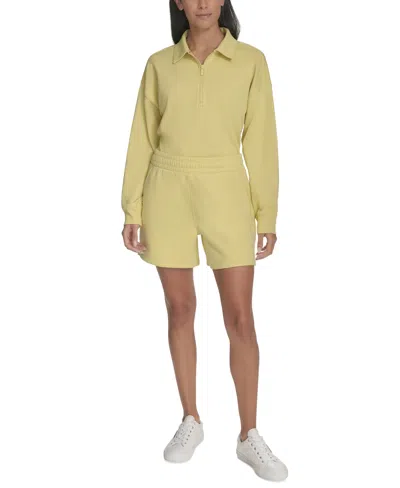 Calvin Klein Women's French Terry Collared Half-zip Pullover Top In Muted Lime