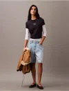 Calvin Klein Women's Flocked Logo Graphic Slim T-shirt In Baritone Blue