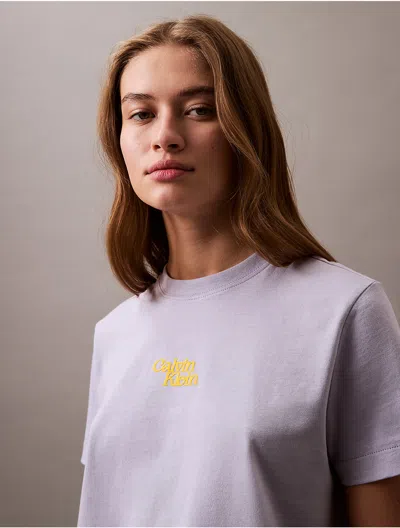 Calvin Klein Women's Flocked Logo Graphic Slim T-shirt In Languid Lavender