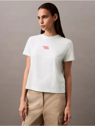 Calvin Klein Women's Flocked Logo Graphic Slim T-shirt In Mint Julep