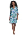 Calvin Klein Women's Floral 3/4-flutter-sleeve Shift Dress In Lake Multi