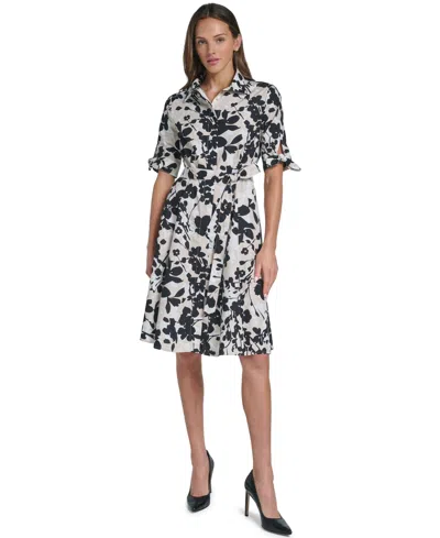 Calvin Klein Women's Floral 3/4-sleeve Self-tie Shirt Dress In Animal Print