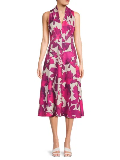 Calvin Klein Women's Floral A-line Midi-dress In Pink