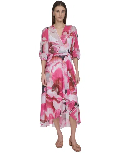 Calvin Klein Women's Floral Chiffon High-low Dress In Hibiscus Multi