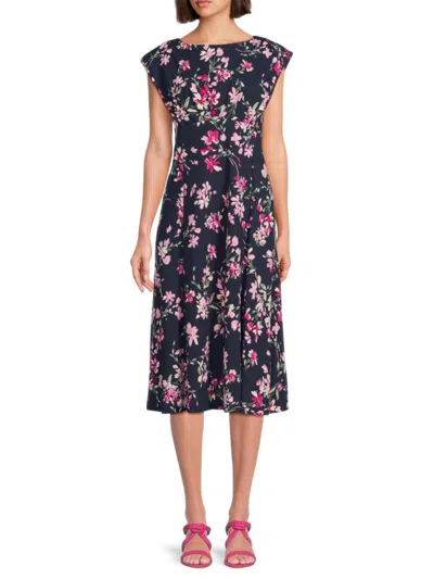 Calvin Klein Women's Floral Fit & Flare Midi Dress In Indigo