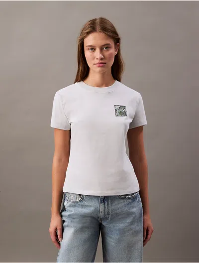 Calvin Klein Women's Floral Monogram Logo Graphic Slim T-shirt In Oyster Mushroom