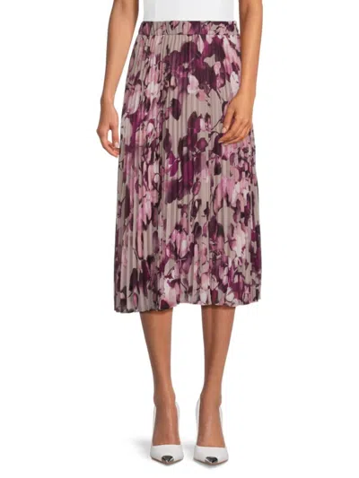 Calvin Klein Women's Floral Pleated Midi-skirt In Purple