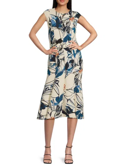 Calvin Klein Women's Floral-print Belted Midi-dress
