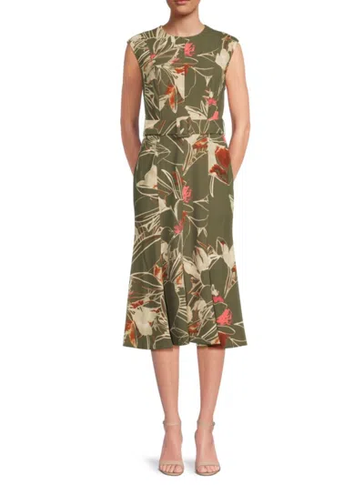 Calvin Klein Women's Floral-print Belted Midi-dress