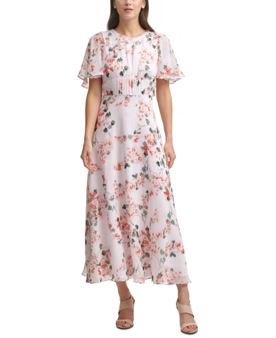 Calvin Klein Women's Floral-print Cape-back Maxi Dress In Blush Multi