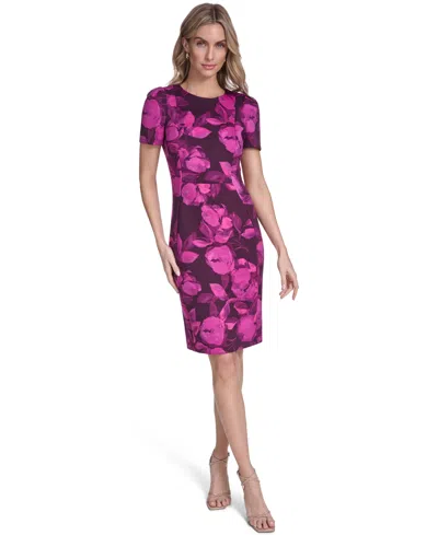 Calvin Klein Women's Floral Print Short Dress In Purple