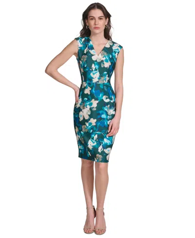 Calvin Klein Women's Floral-print Sleeveless Dress In Malachite