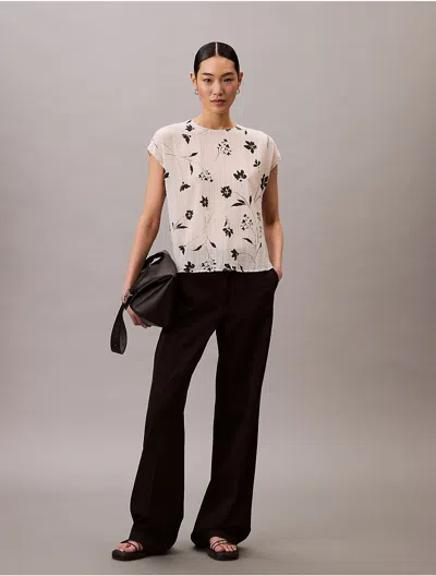 Calvin Klein Women's Floral Print Smocked Top In Black
