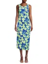 Calvin Klein Women's Floral Ruched Midi Dress In Blue Multi