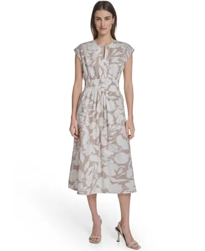 Calvin Klein Women's Floral Smocked A-line Midi Dress In Multi