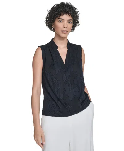 Calvin Klein Women's Floral Surplice-neck Sleeveless Blouse In Brown