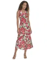Calvin Klein Women's Floral V-neck Sleeveless Midi Dress In Watermelon Multi
