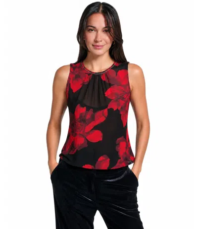 Calvin Klein Women's Floral-print Sleeveless Blouse In Red