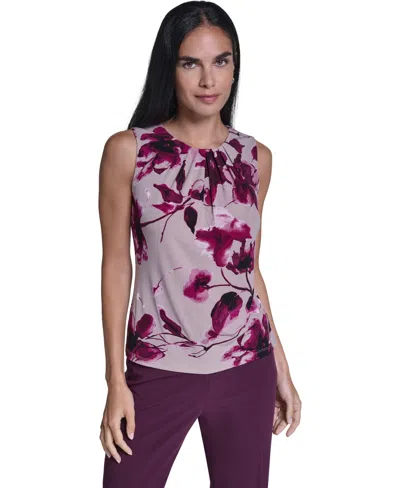 Calvin Klein Women's Floral-print Sleeveless Blouse In Purple