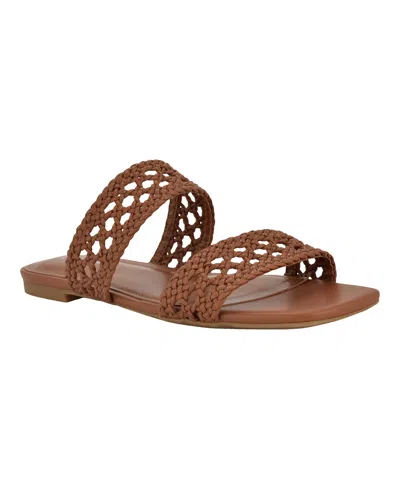 Calvin Klein Women's Florency Woven Slip-on Flat Sandals In Cognac