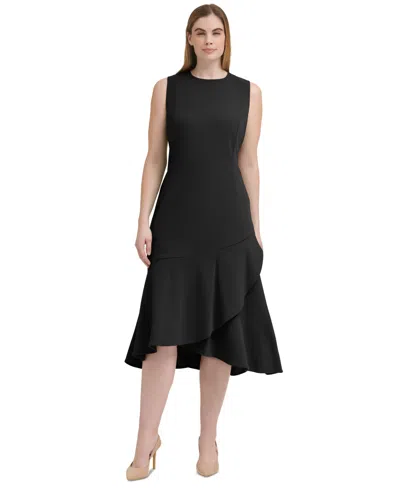 Calvin Klein Women's Flounce-hem Sleeveless Midi Dress In Black