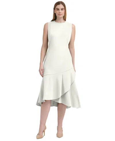 Calvin Klein Women's Flounce-hem Sleeveless Midi Dress In Cream