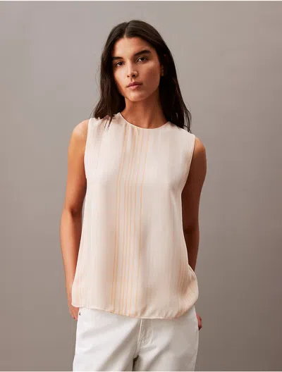 Calvin Klein Women's Flowing Sleeveless Printed Tank Top In Antique White