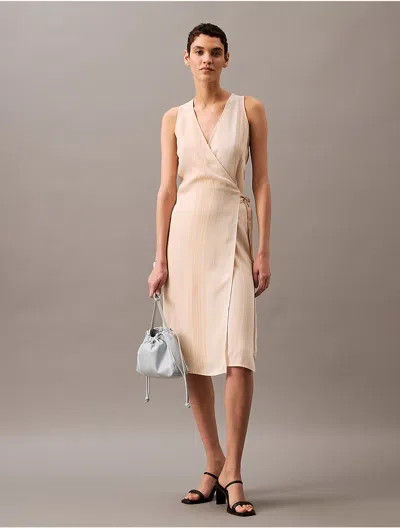 CALVIN KLEIN WOMEN'S FLOWING STRIPE MIDI WRAP DRESS