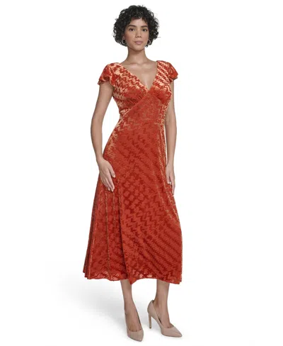 Calvin Klein Women's Flutter Sleeve Midi Dress In Orange