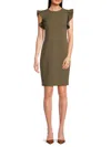 Calvin Klein Ruffle Scuba Crepe Sheath Dress In Caper