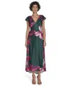 Calvin Klein Women's Flutter Sleeve Satin Midi Dress In Multi