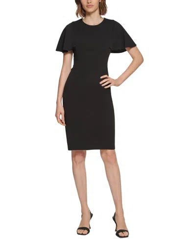 Calvin Klein Women's Flutter-sleeve Sheath Dress In Black