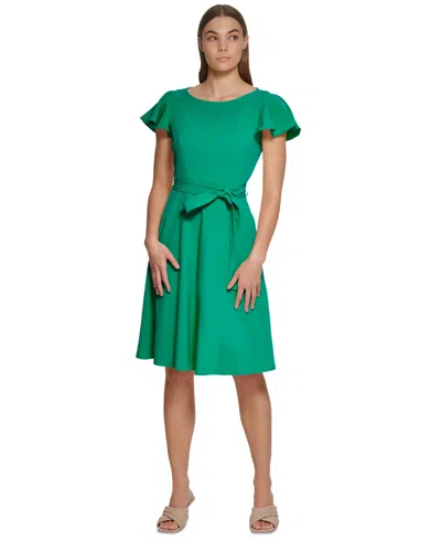 Calvin Klein Women's Flutter-sleeve Tie-waist Dress In Green