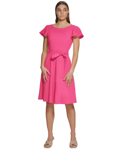 Calvin Klein Women's Flutter-sleeve Tie-waist Dress In Red