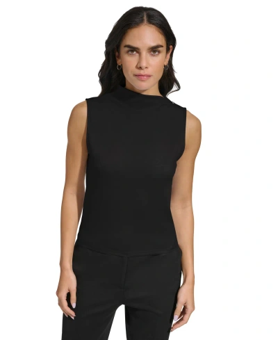 Calvin Klein Women's Funnel-neck Sleeveless Top In Black