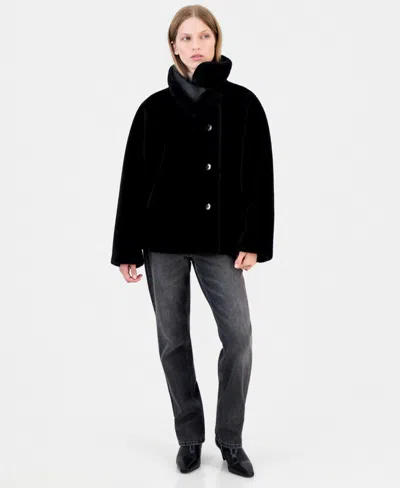 Calvin Klein Women's Funnel-neck Teddy Jacket, Created For Macy's In Black