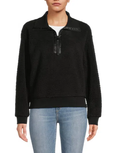 Calvin Klein Women's Fuzzy Zip Up Sweater In Black
